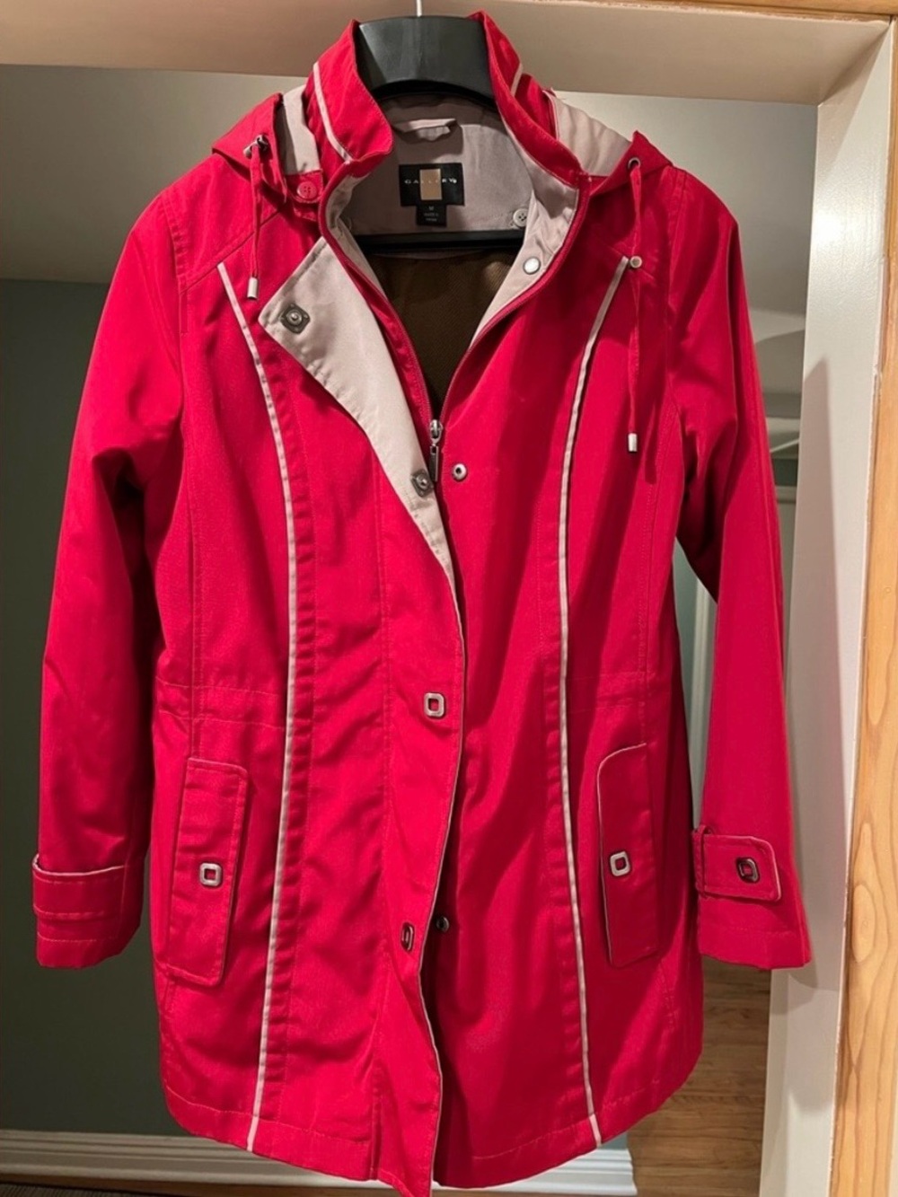 Nordstrom Gallery Red Women's Hooded Trench Coat - Rain Jacket